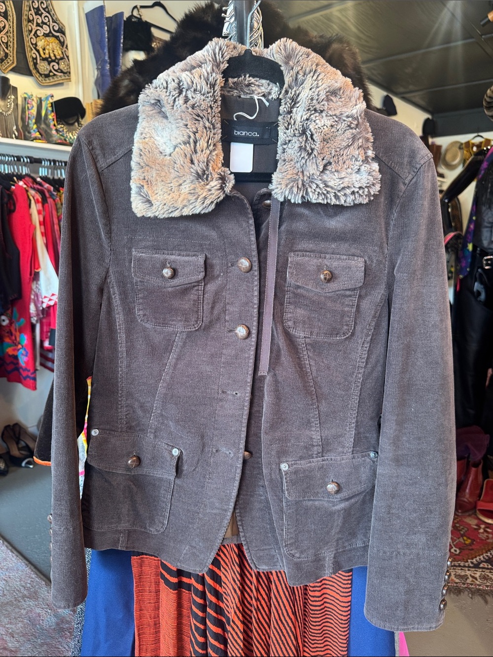 Biancalani Brown Corduroy Teddy Collar Jacket